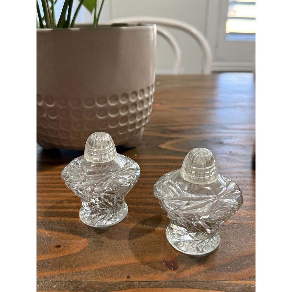 Vtg Raimond Heavy Cut Glass Crystal Clear Tops Salt And Pepper Shakers 3"